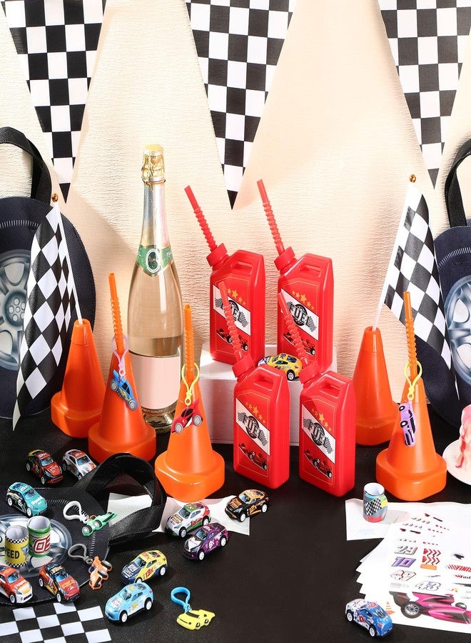 Mifoci 78 Pcs Racing Birthday Party Supplies Include 6 Fuel Cup 6 Cone Cup 12 Wheel Bag 12 Race Toys 12 Racing keychain 16 Stickers 12 Checkered Flag 2 Floor Banner for Construction - Image 2